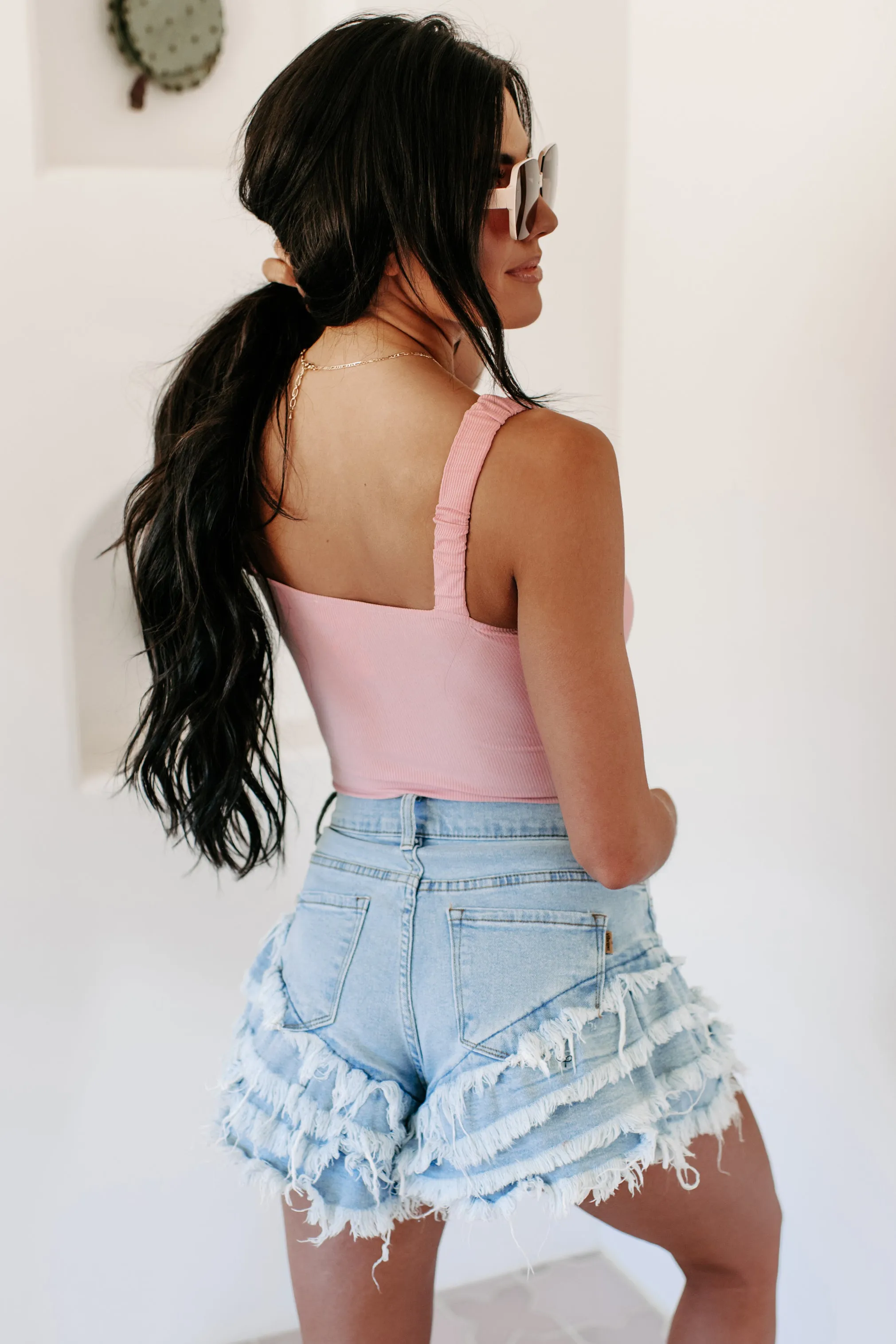 Carefree & Content Padded Scrunched Strap Bodysuit (Blush)