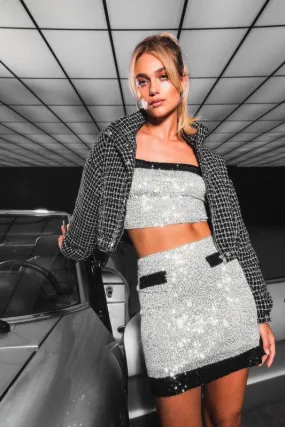 color contrast sequin skirt