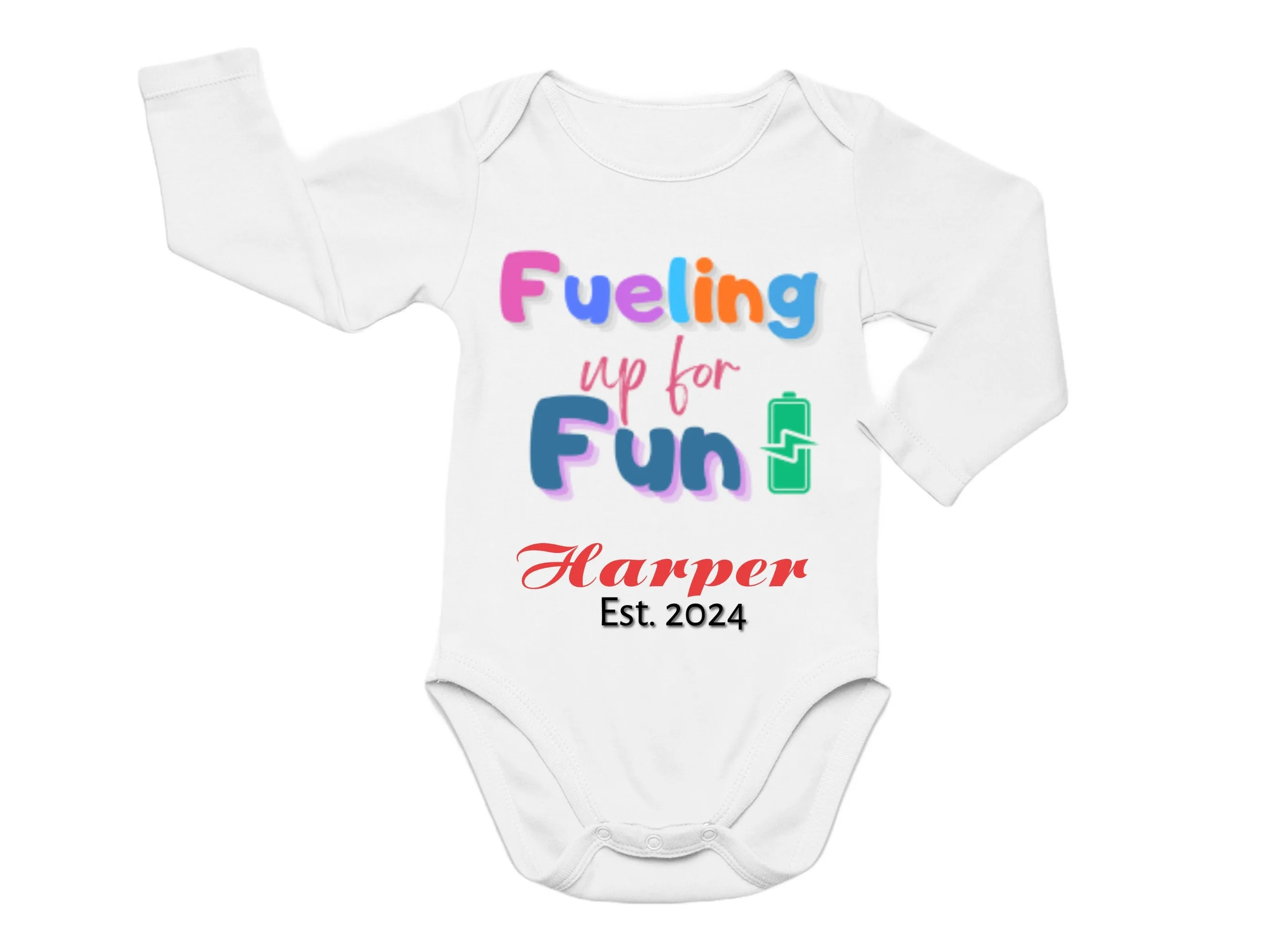 Custom Name Baby Vest With text Fueling Up for Fun for Baby Boys