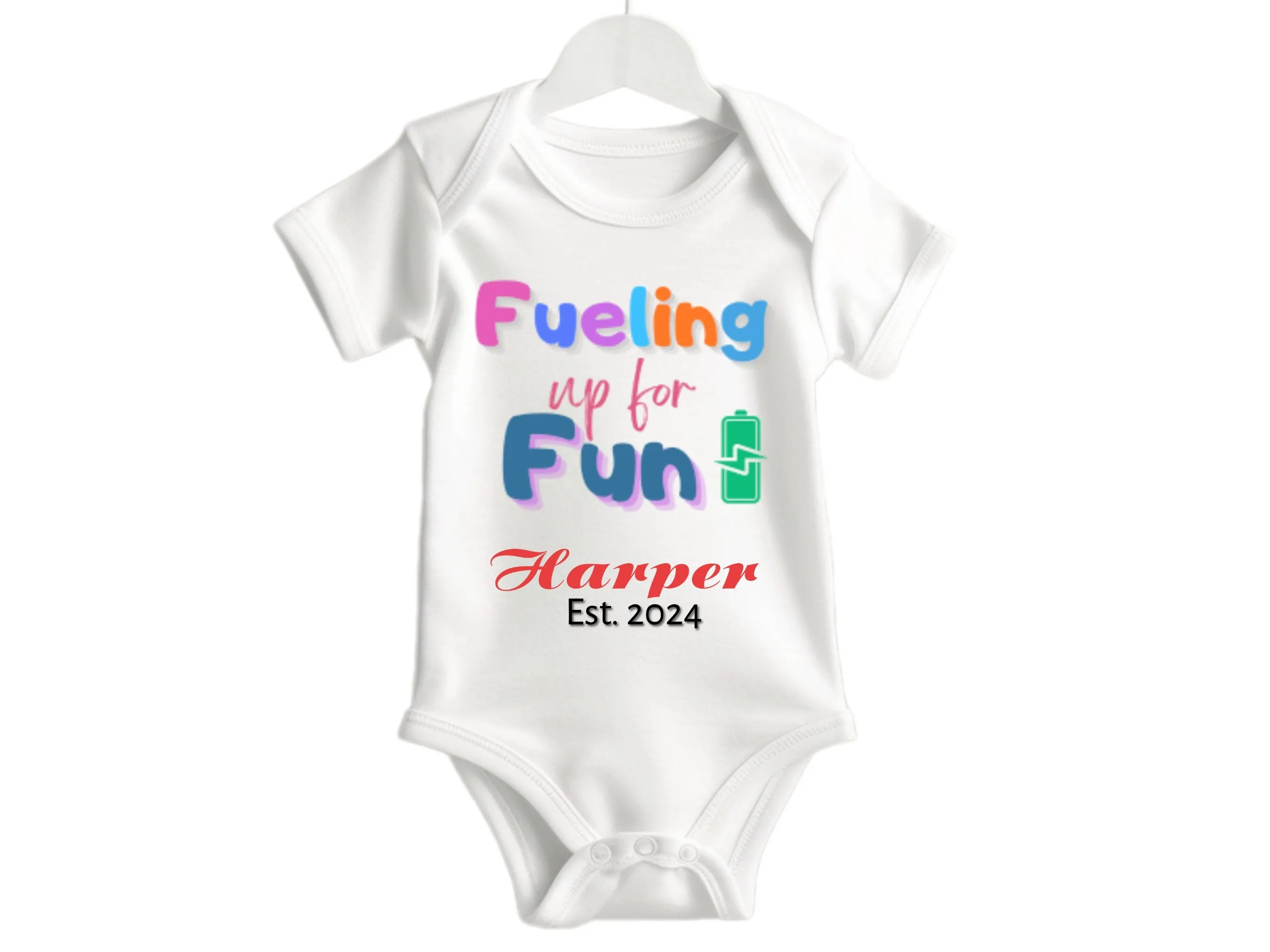 Custom Name Baby Vest With text Fueling Up for Fun for Baby Boys