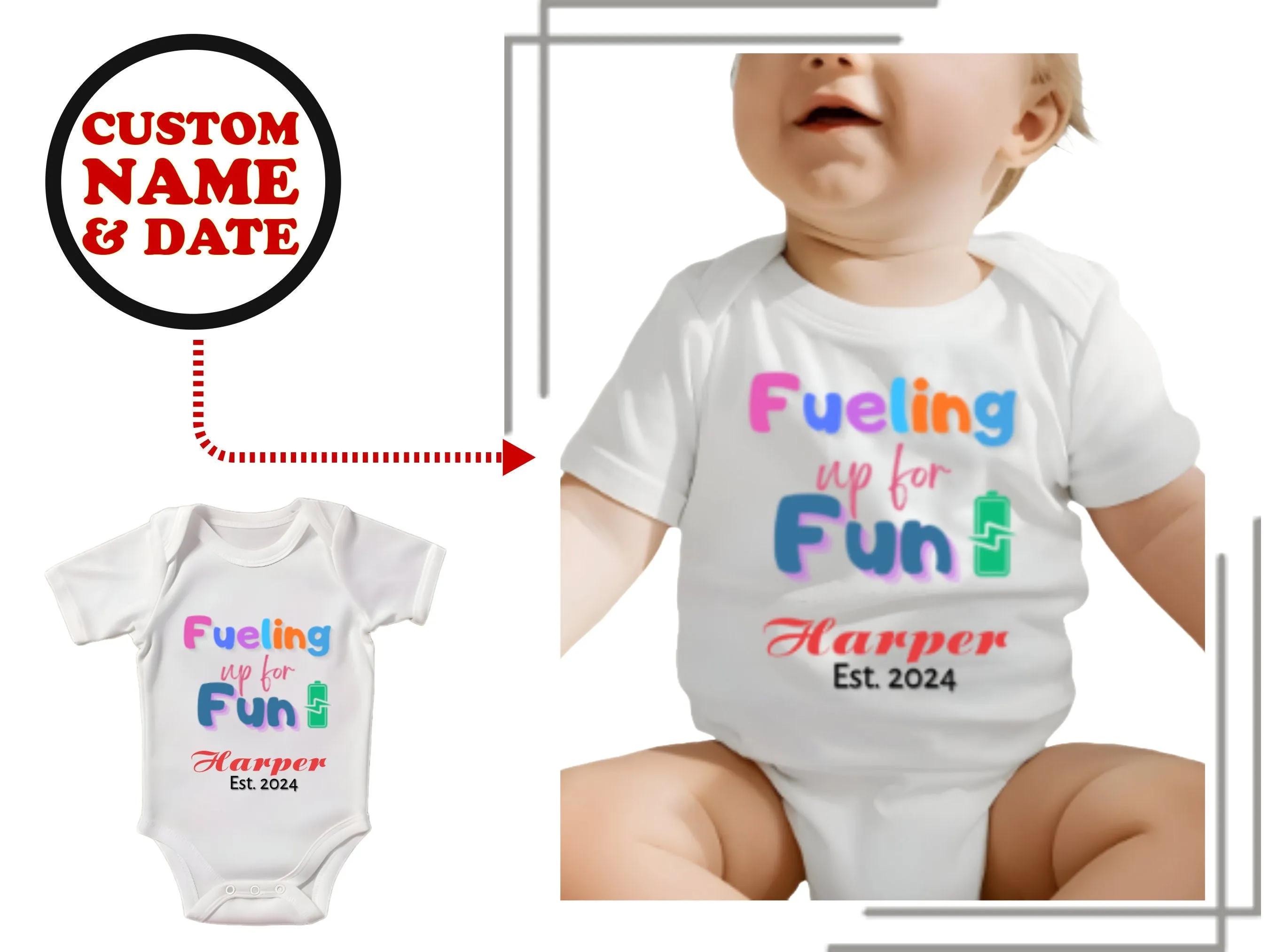 Custom Name Baby Vest With text Fueling Up for Fun for Baby Boys