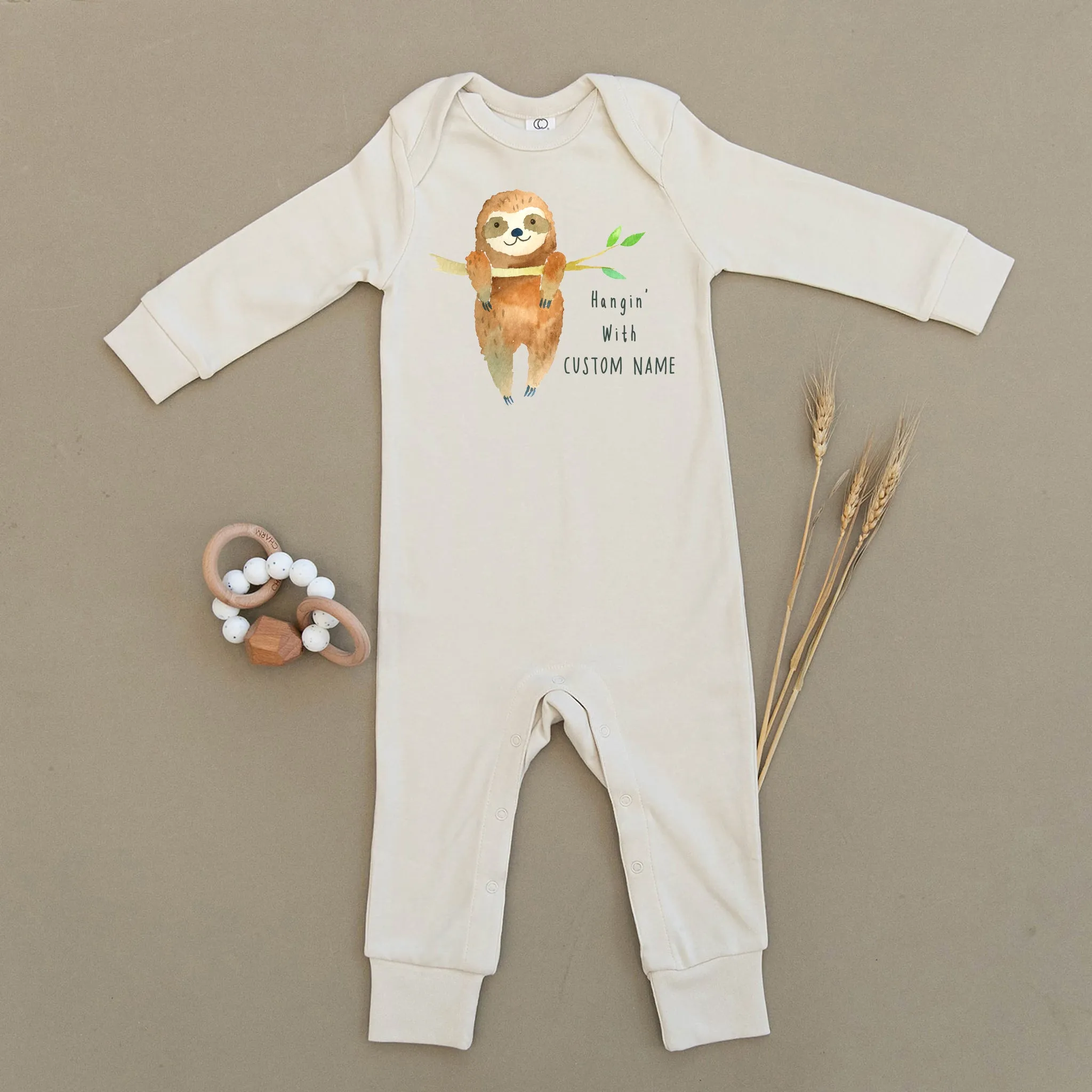 Custom Name Sloth Organic Baby Playsuit
