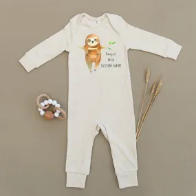 Custom Name Sloth Organic Baby Playsuit