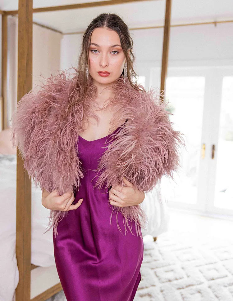 Daphne - Feather Cape in Dusty Rose
