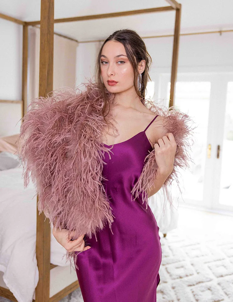 Daphne - Feather Cape in Dusty Rose