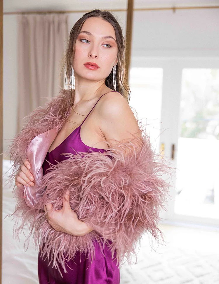 Daphne - Feather Cape in Dusty Rose