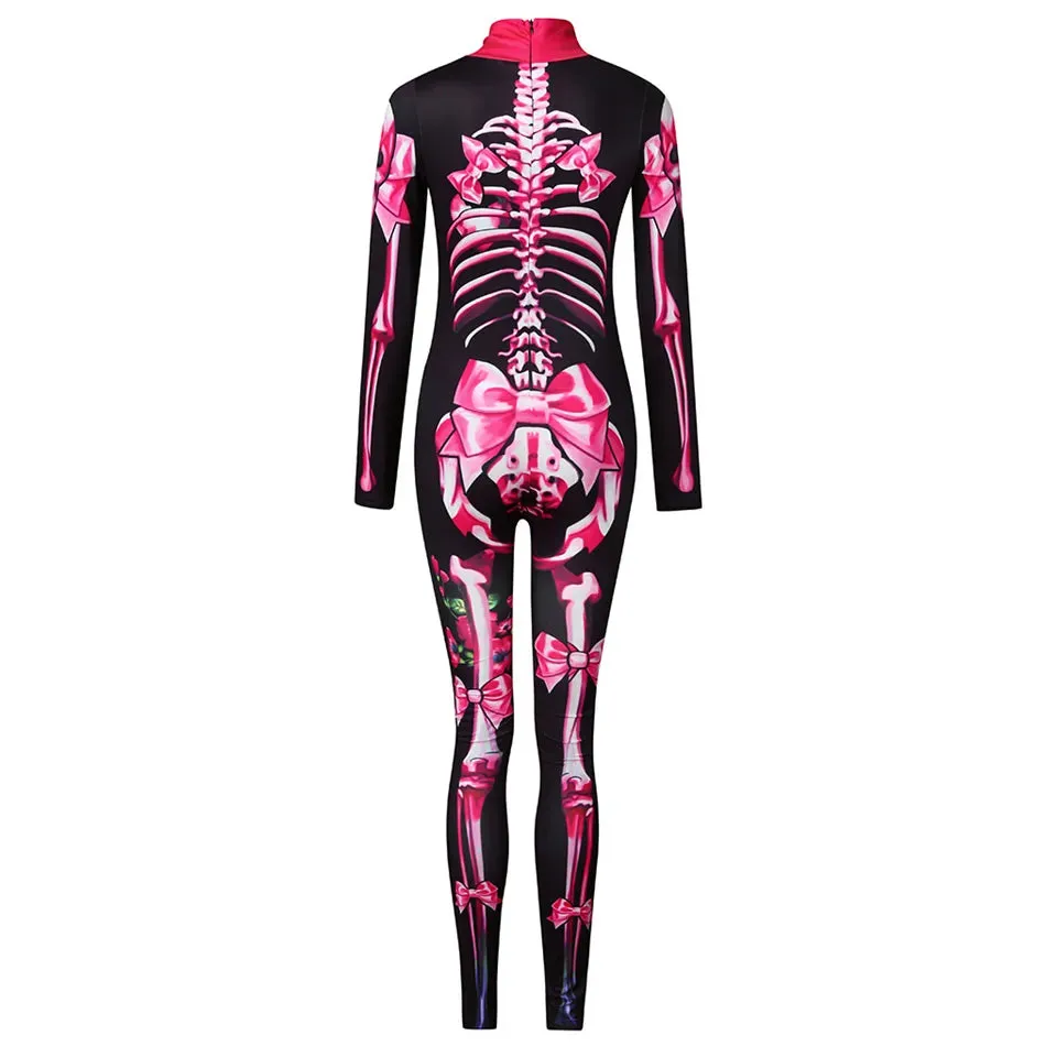 Day of the Dead Skeleton Bodycon Halloween Costume Adult Kids One Piece Rose Bodysuit