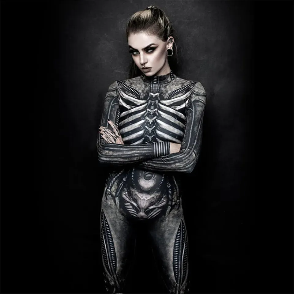 Day of the Dead Skeleton Bodycon Halloween Costume Adult Kids One Piece Rose Bodysuit