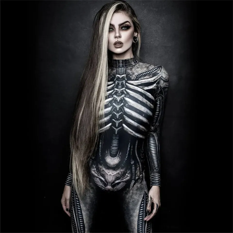 Day of the Dead Skeleton Bodycon Halloween Costume Adult Kids One Piece Rose Bodysuit