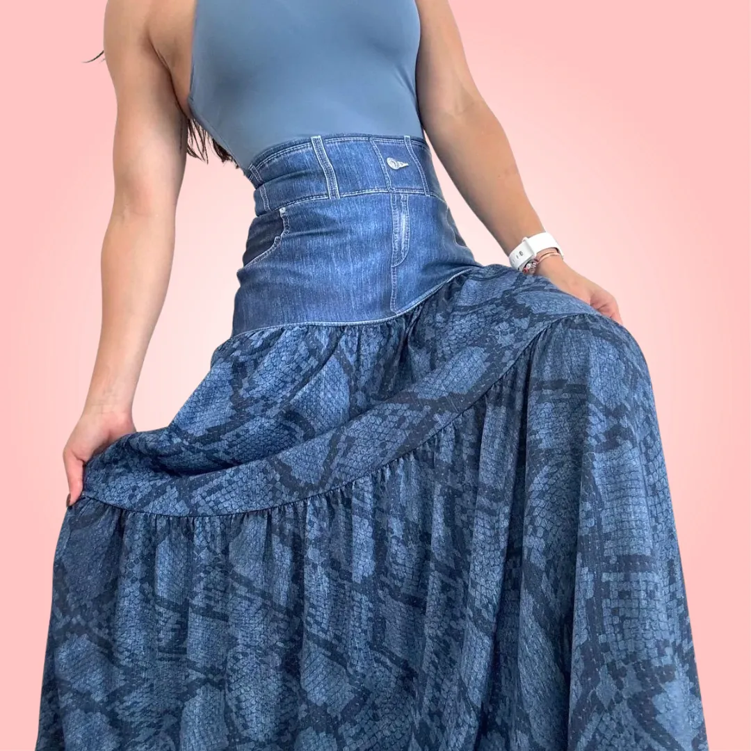 Denim Blue Snake Maxi Skirt