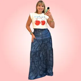 Denim Blue Snake Maxi Skirt