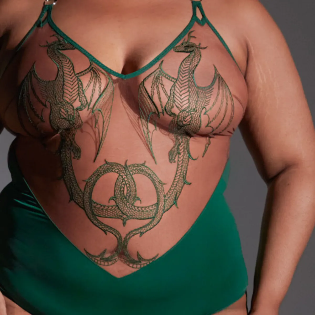 Dracona Bodysuit - Emerald - Available in Multiple Nudes