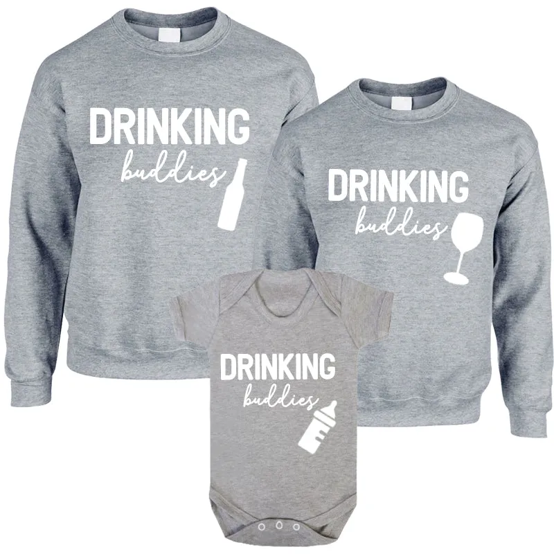 Drinking Buddies Beer, Milk & Wine Bottles Matching Sweatshirts/Baby Vest Grey