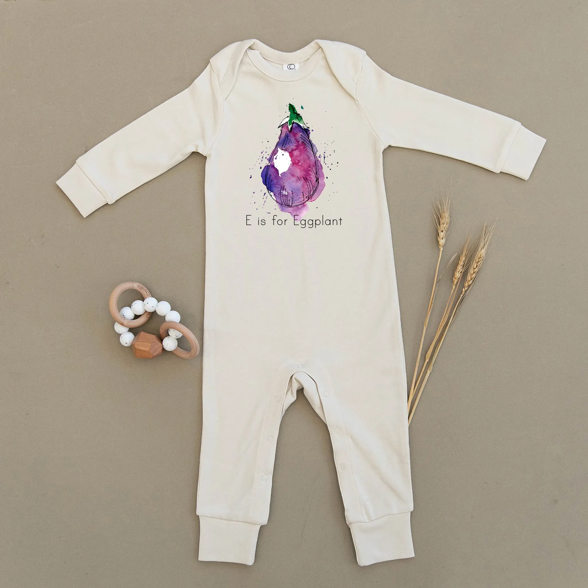 E is for Eggplant Organic Baby Playsuit