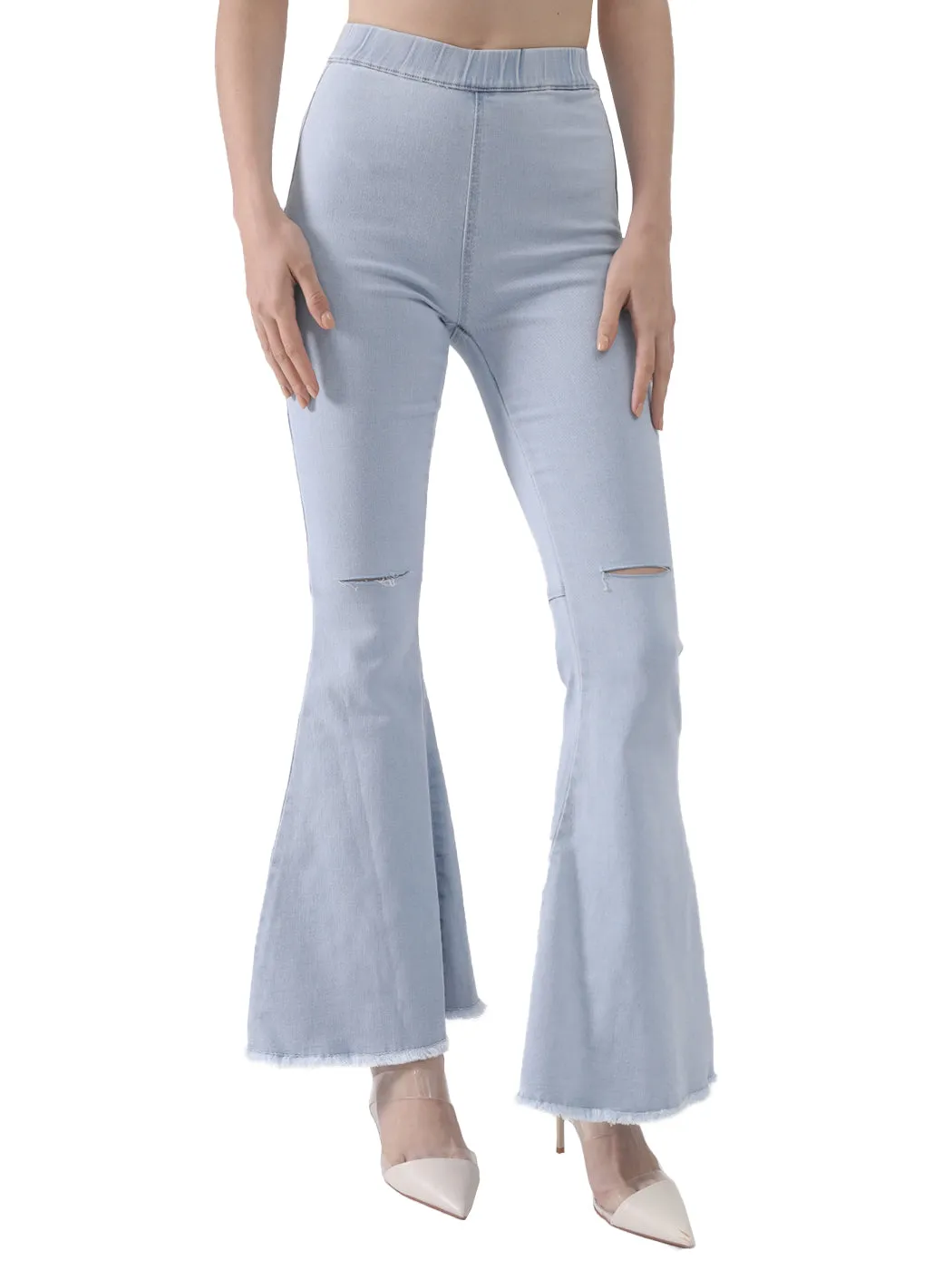 Elastic Waist Flared Denim Pants