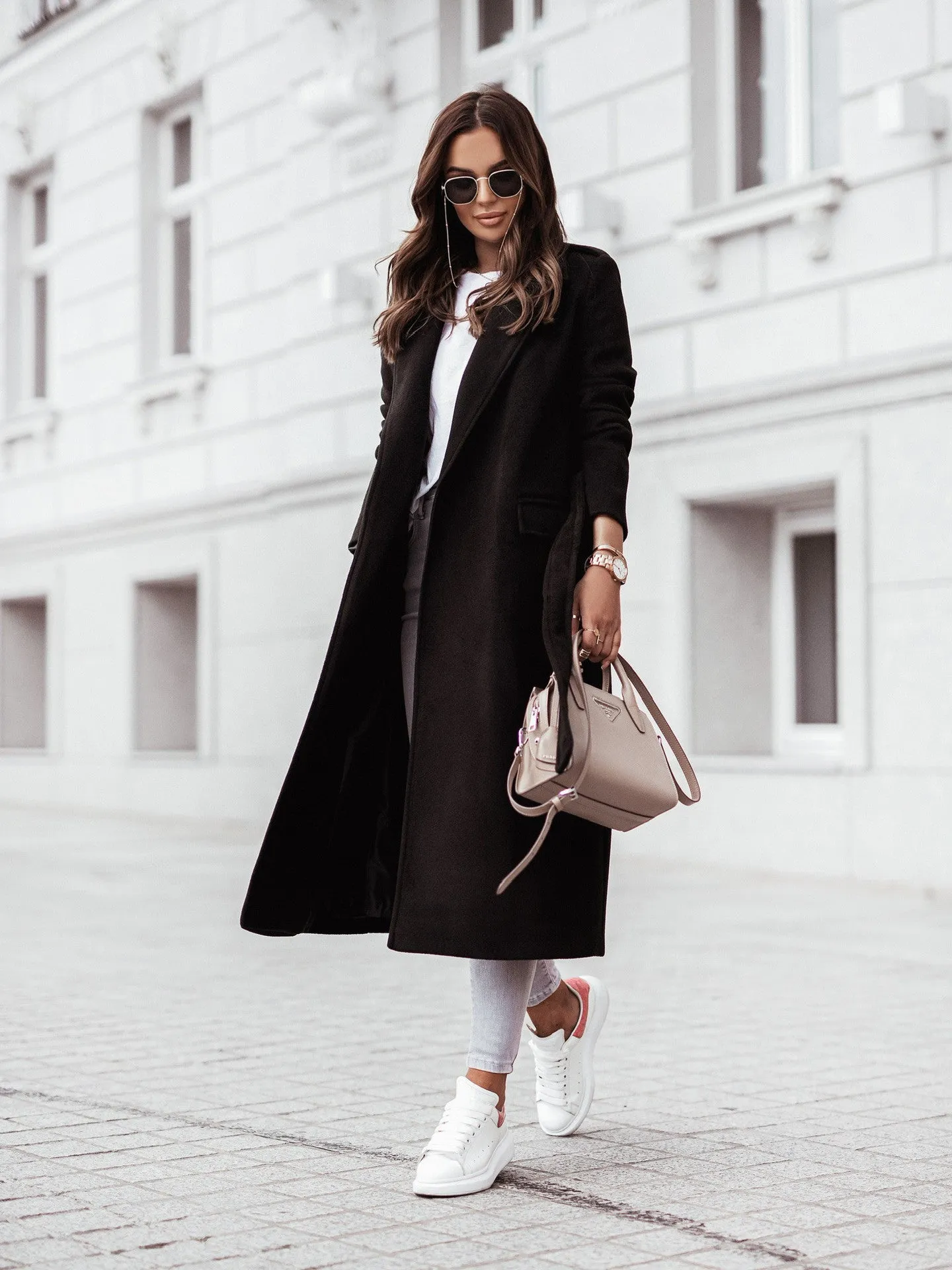 Elegant Long Wool Coat | Stylish Belted Design
