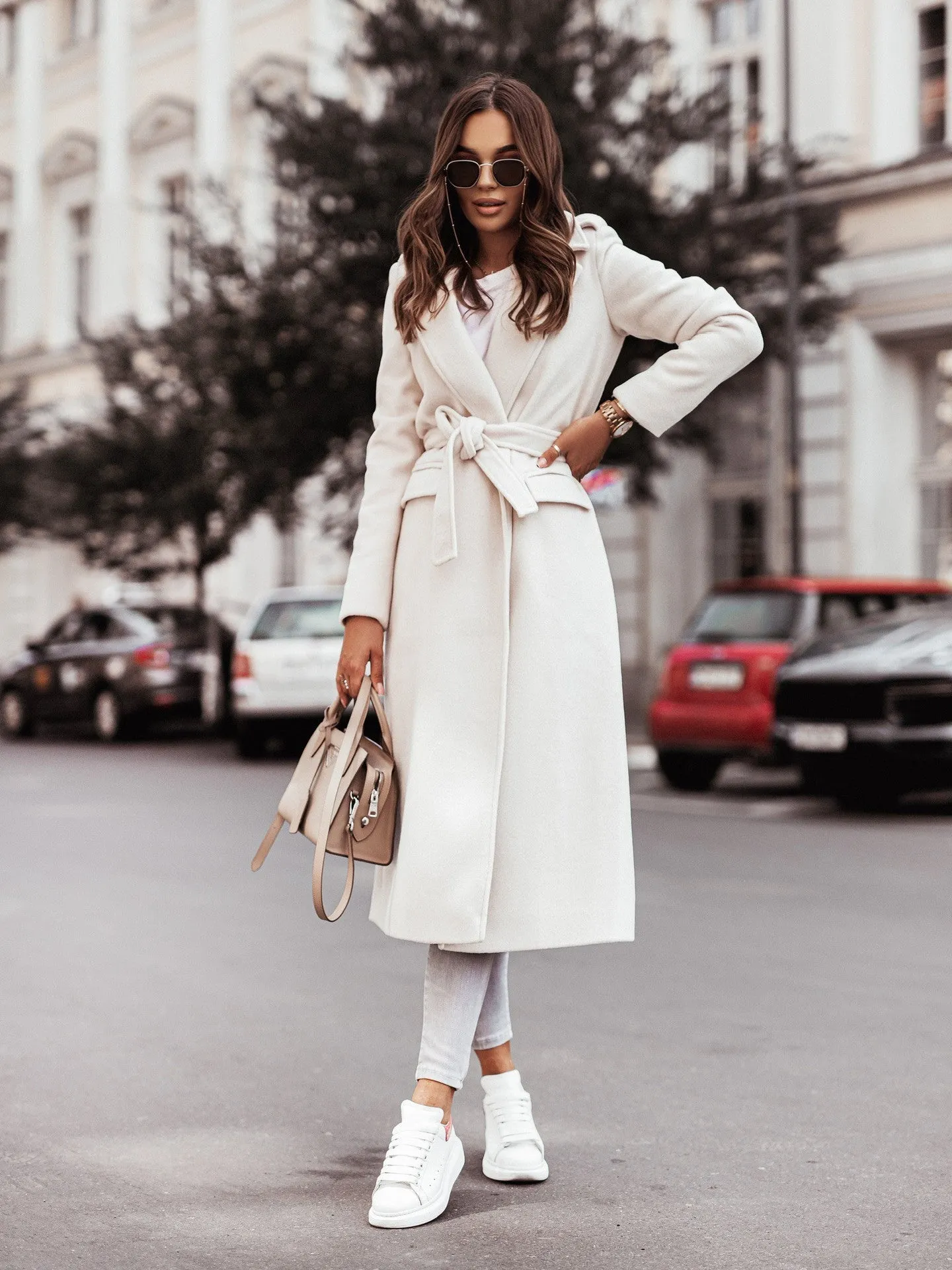 Elegant Long Wool Coat | Stylish Belted Design