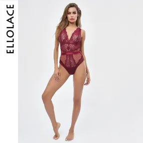 Ellolace Summer Lace Bodysuit Women Floral Embroidery