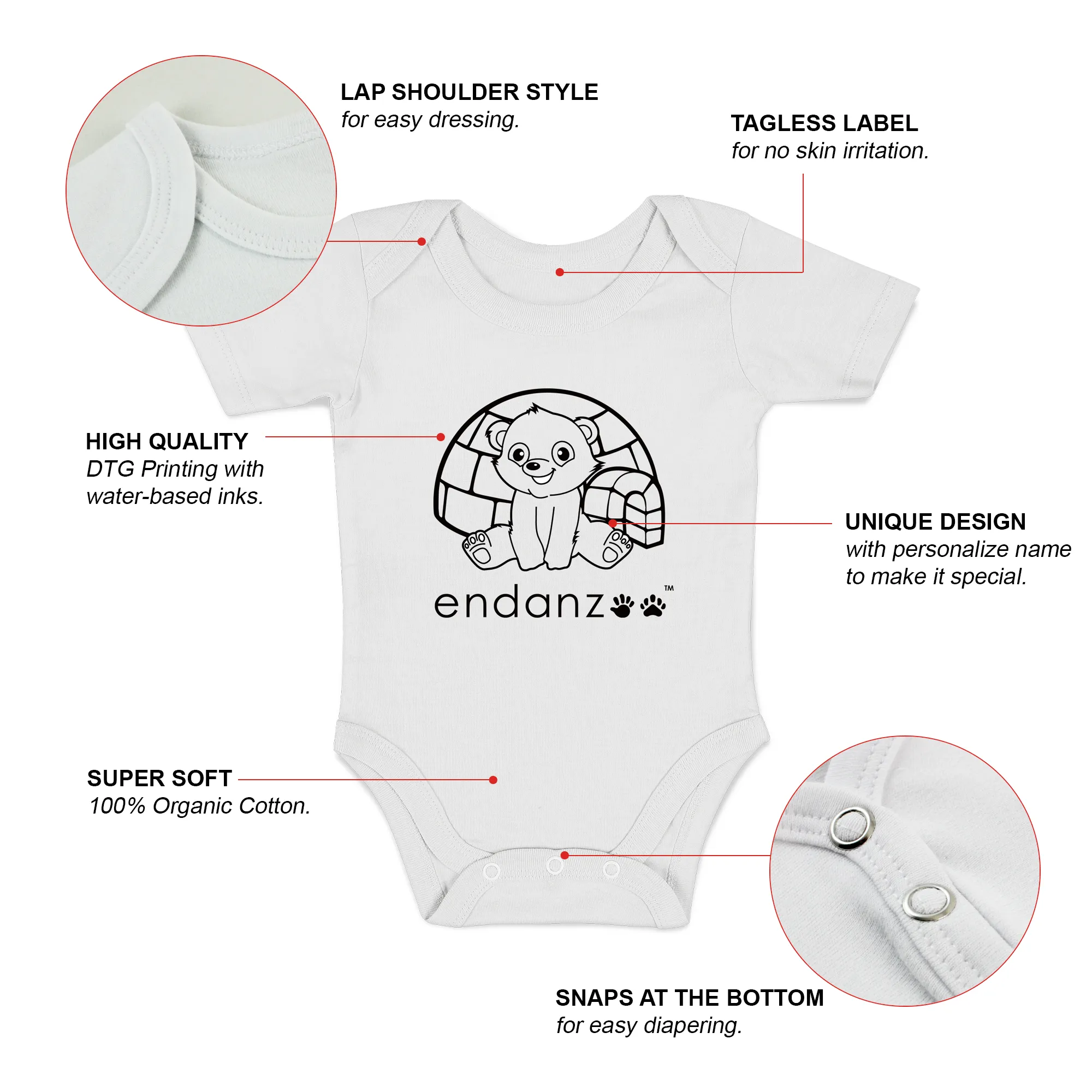Endanzoo Organic Short Sleeve Bodysuit - Polar Bear & Igloo