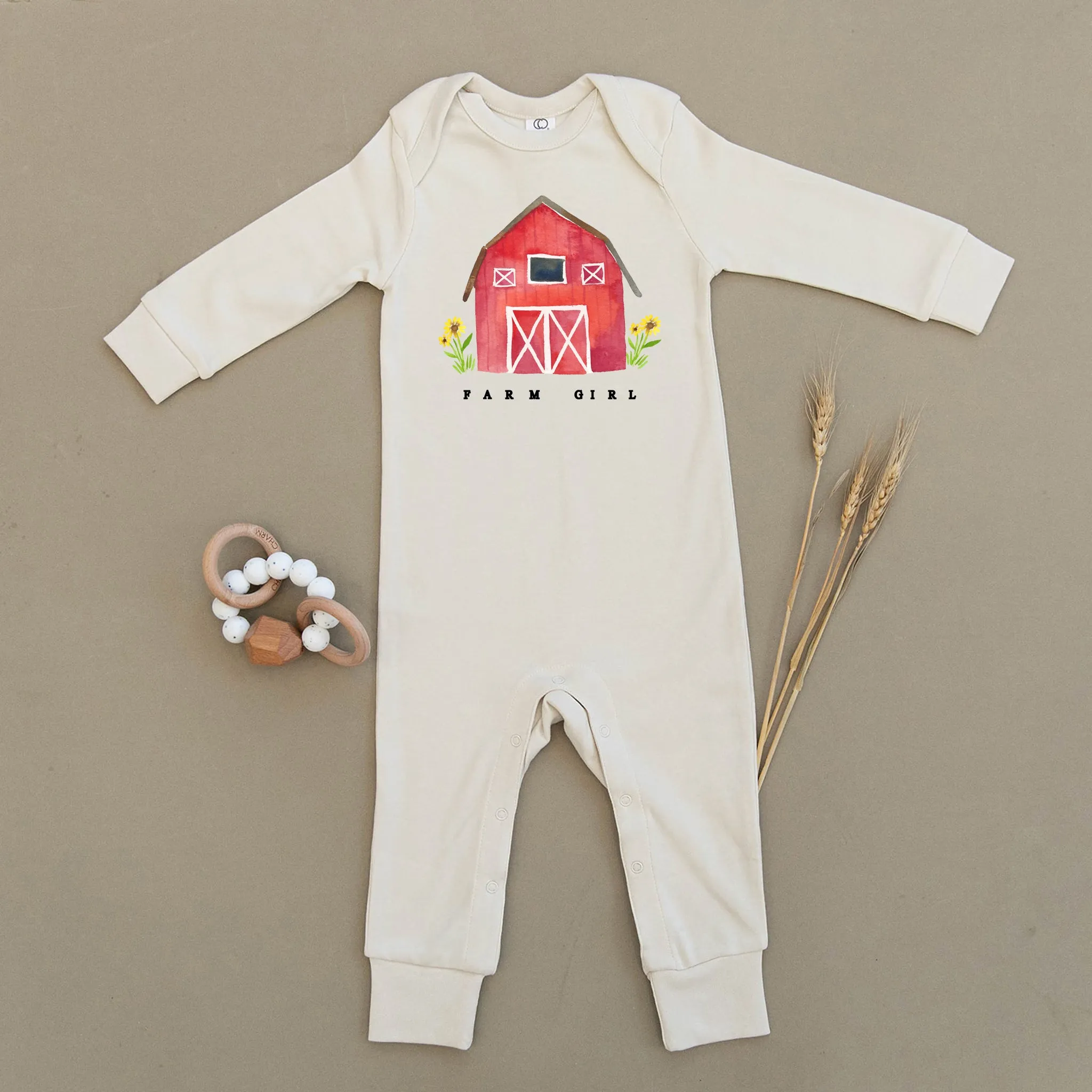 Farm Girl Red Barn Organic Baby Playsuit