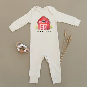 Farm Girl Red Barn Organic Baby Playsuit