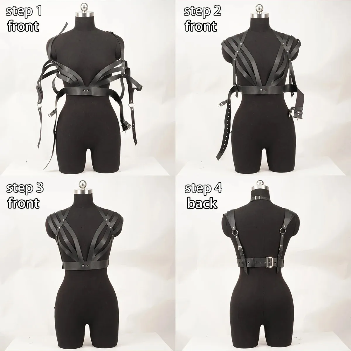 Faux Leather Body Cage Harness Tops