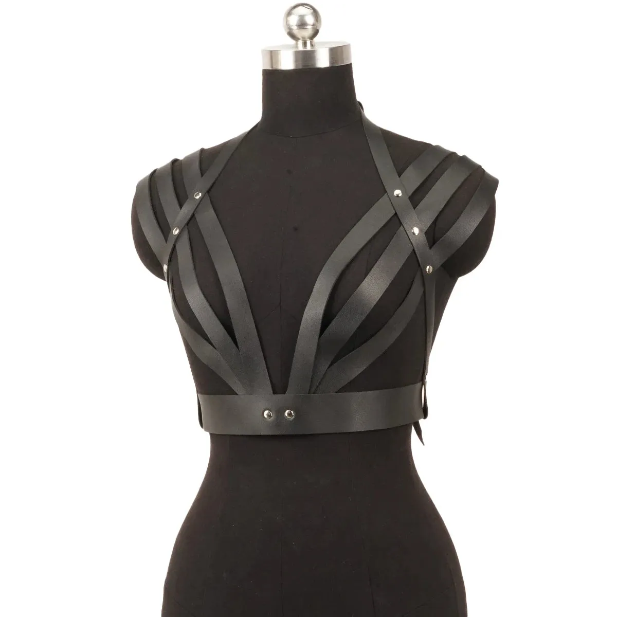 Faux Leather Body Cage Harness Tops