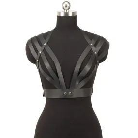 Faux Leather Body Cage Harness Tops