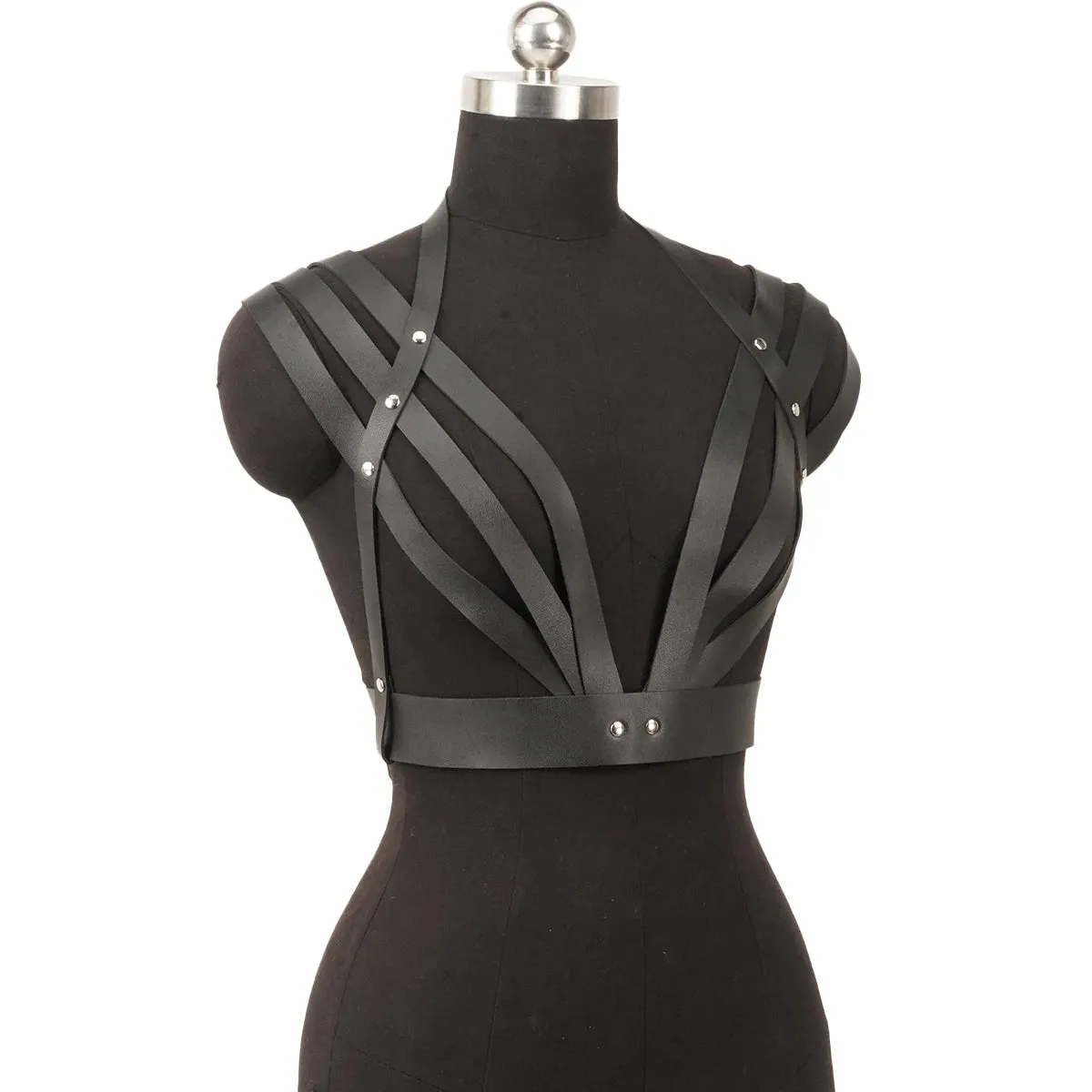 Faux Leather Body Cage Harness Tops
