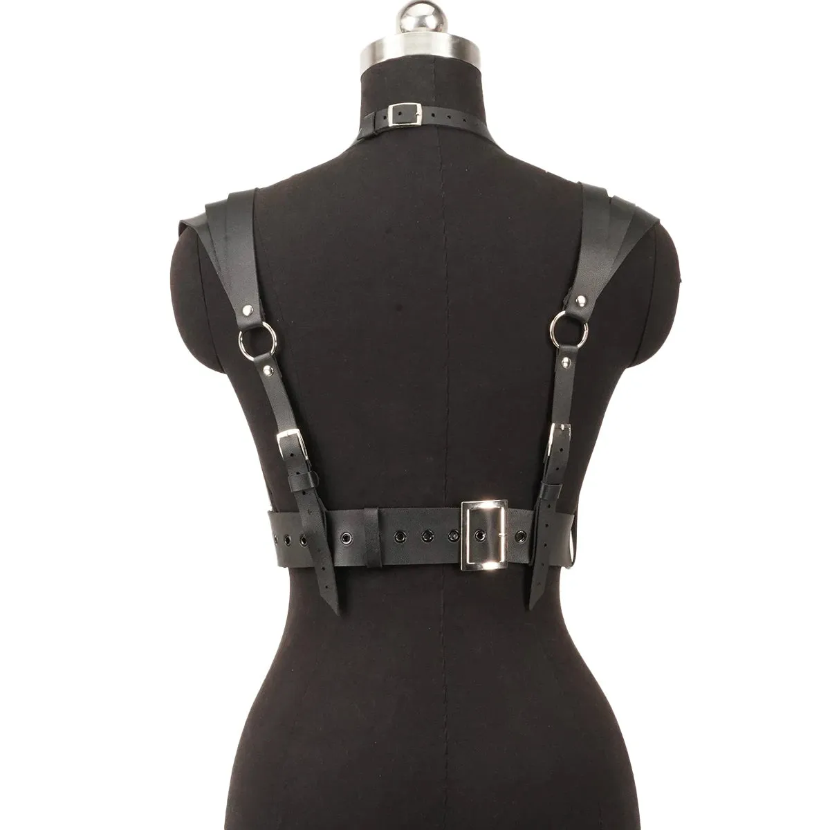 Faux Leather Body Cage Harness Tops
