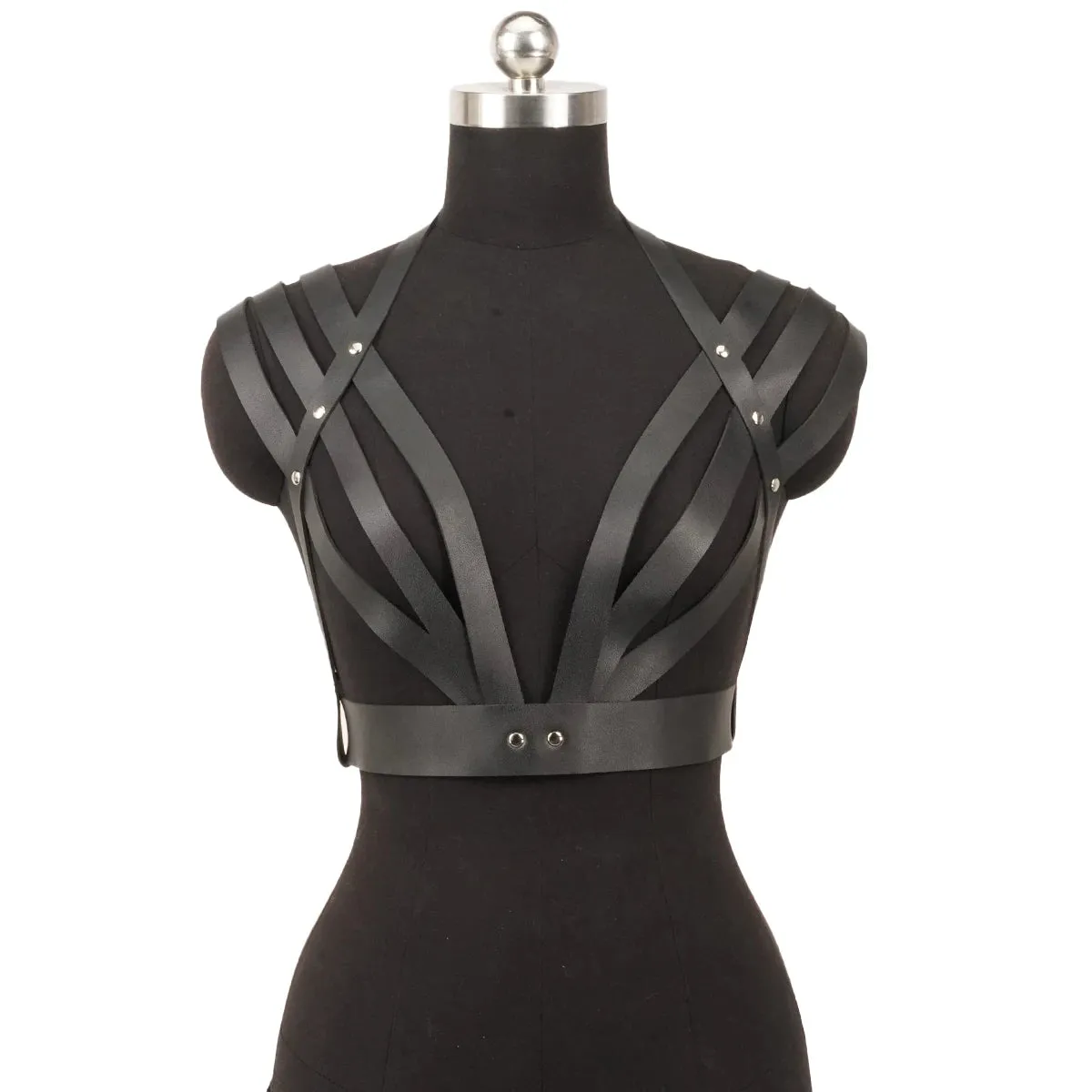 Faux Leather Body Cage Harness Tops