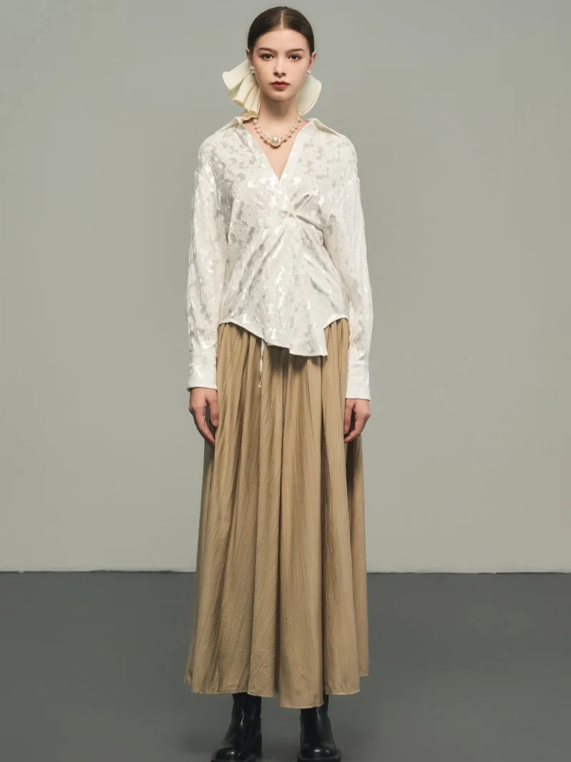 Flare Classy High-Waist Adult Retro Plain Long-Skirt