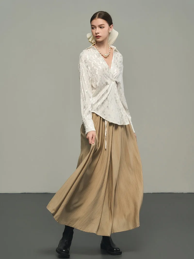 Flare Classy High-Waist Adult Retro Plain Long-Skirt