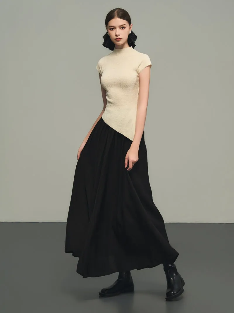 Flare Classy High-Waist Adult Retro Plain Long-Skirt