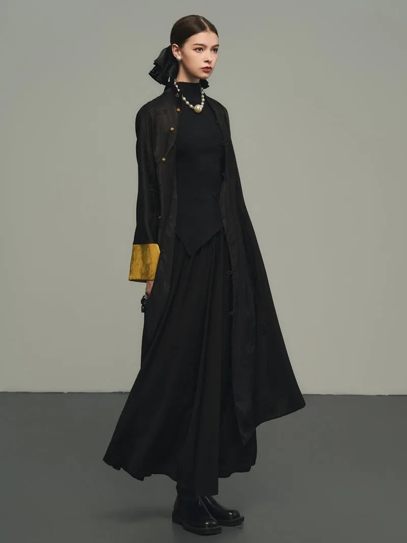 Flare Classy High-Waist Adult Retro Plain Long-Skirt
