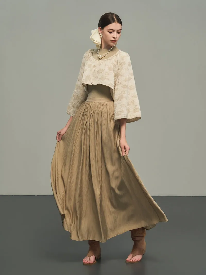Flare Classy High-Waist Adult Retro Plain Long-Skirt