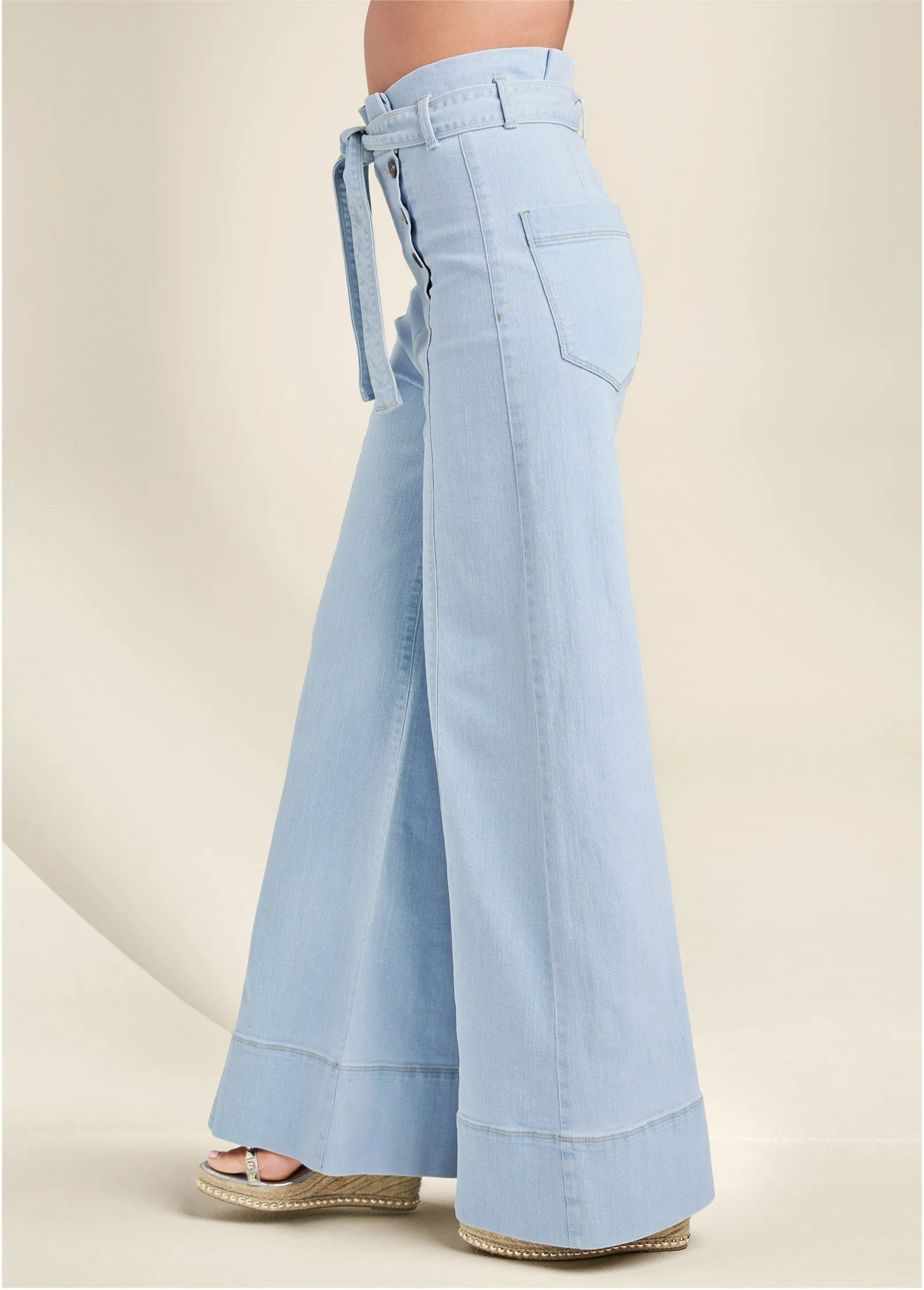 Flare Leg High Waist Jeans - Light Wash