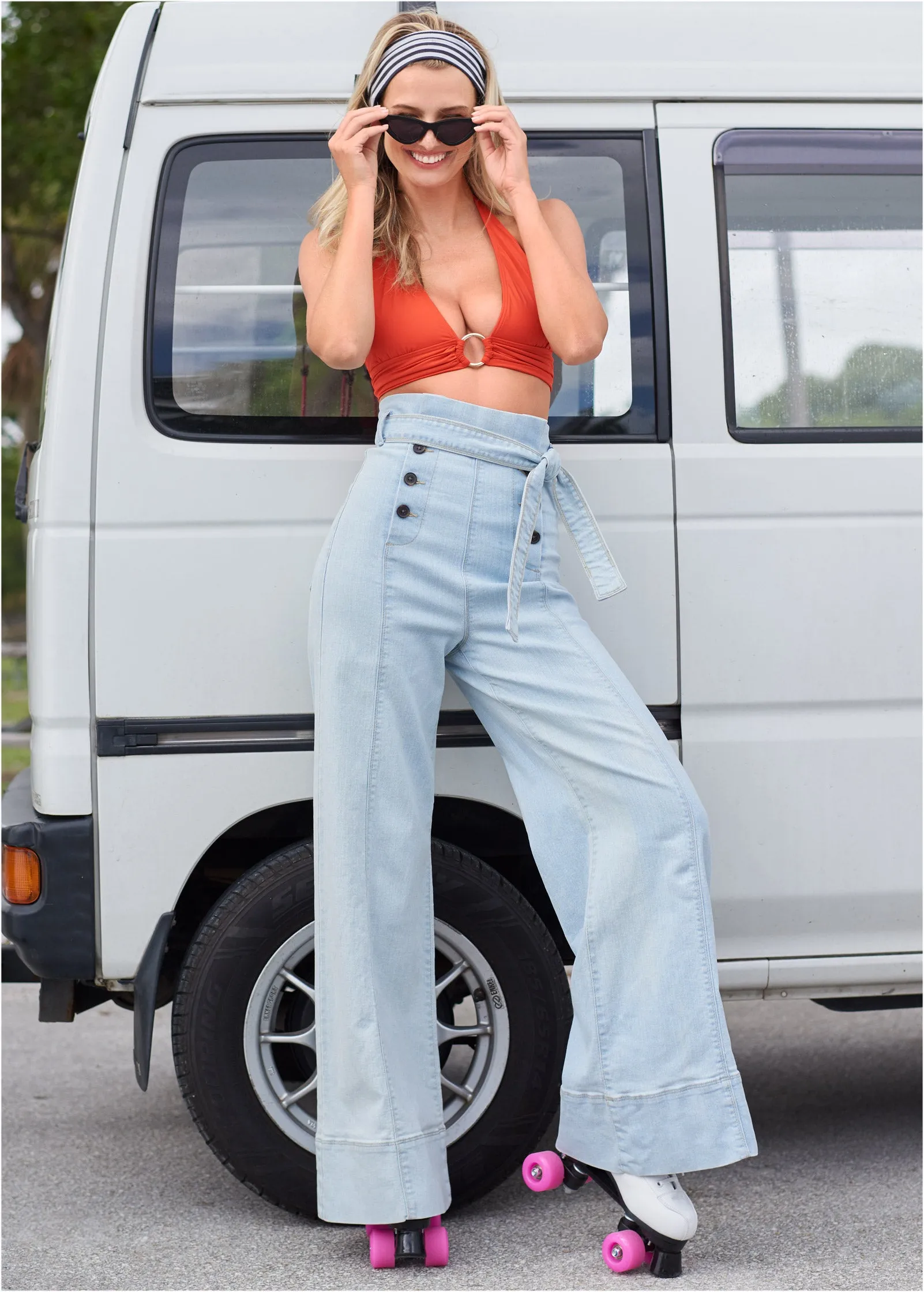 Flare Leg High Waist Jeans - Light Wash
