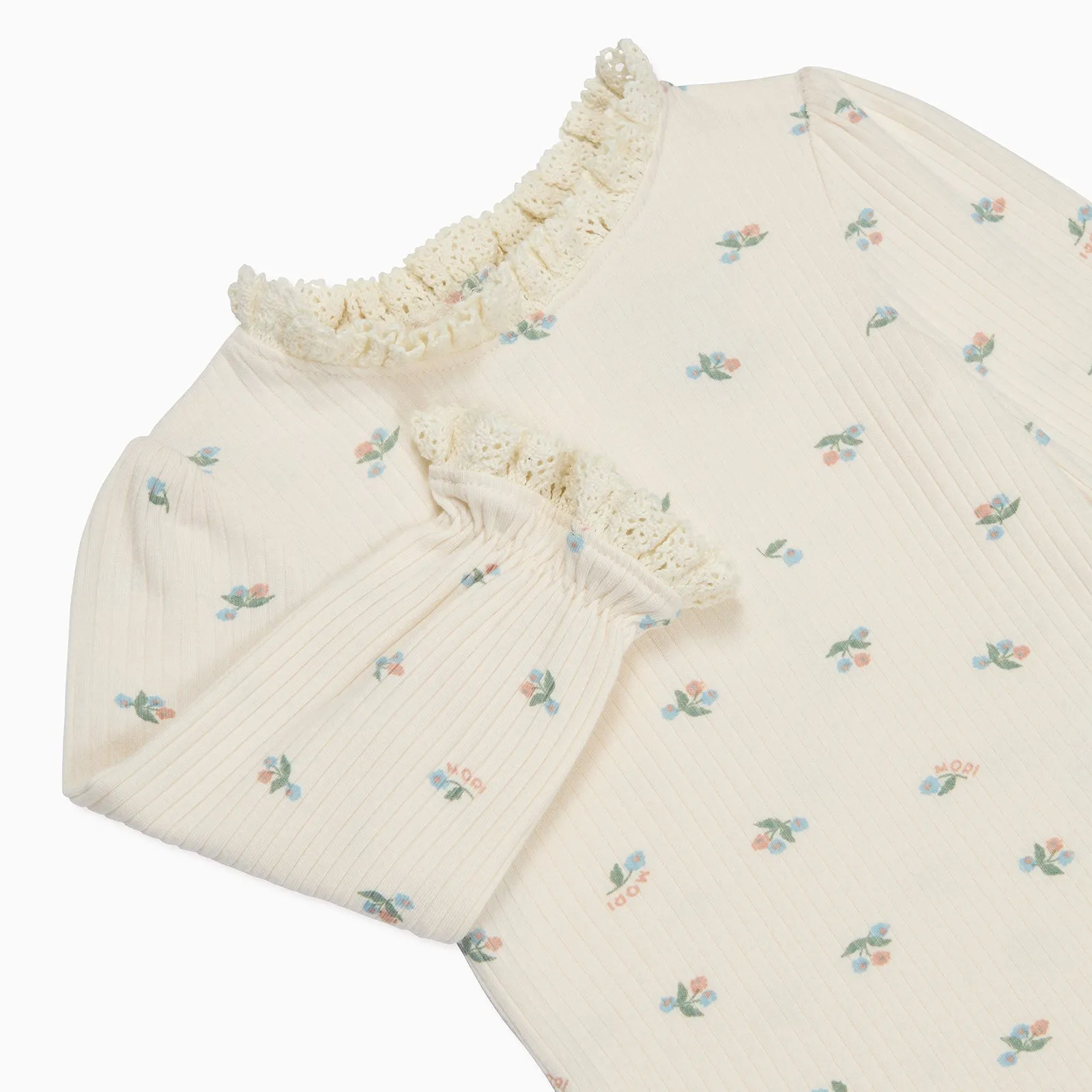 Floral Frilled Ribbed Long Sleeve Bodysuit