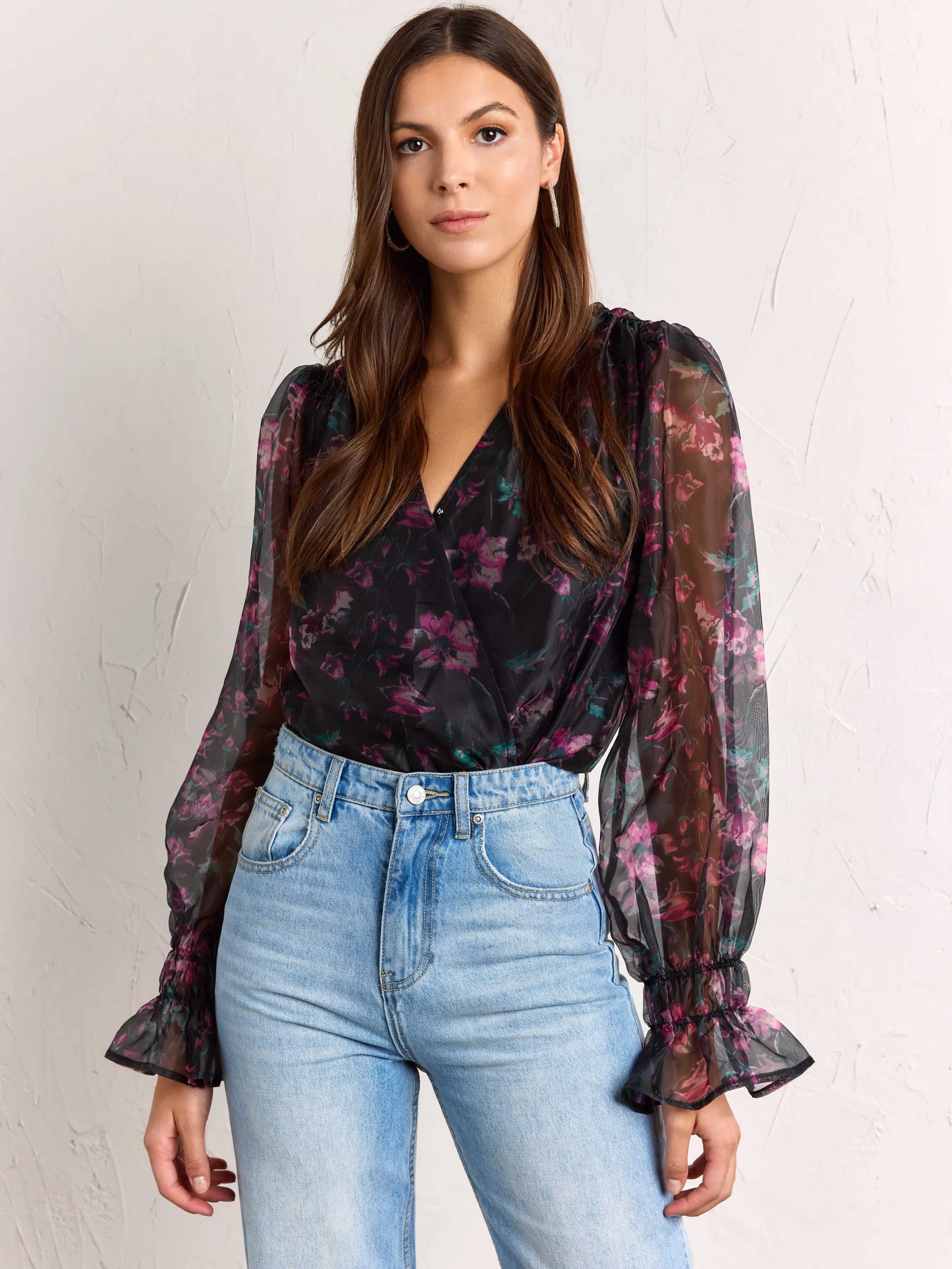 Floral Organza Wrap Bodysuit - Dee Elly