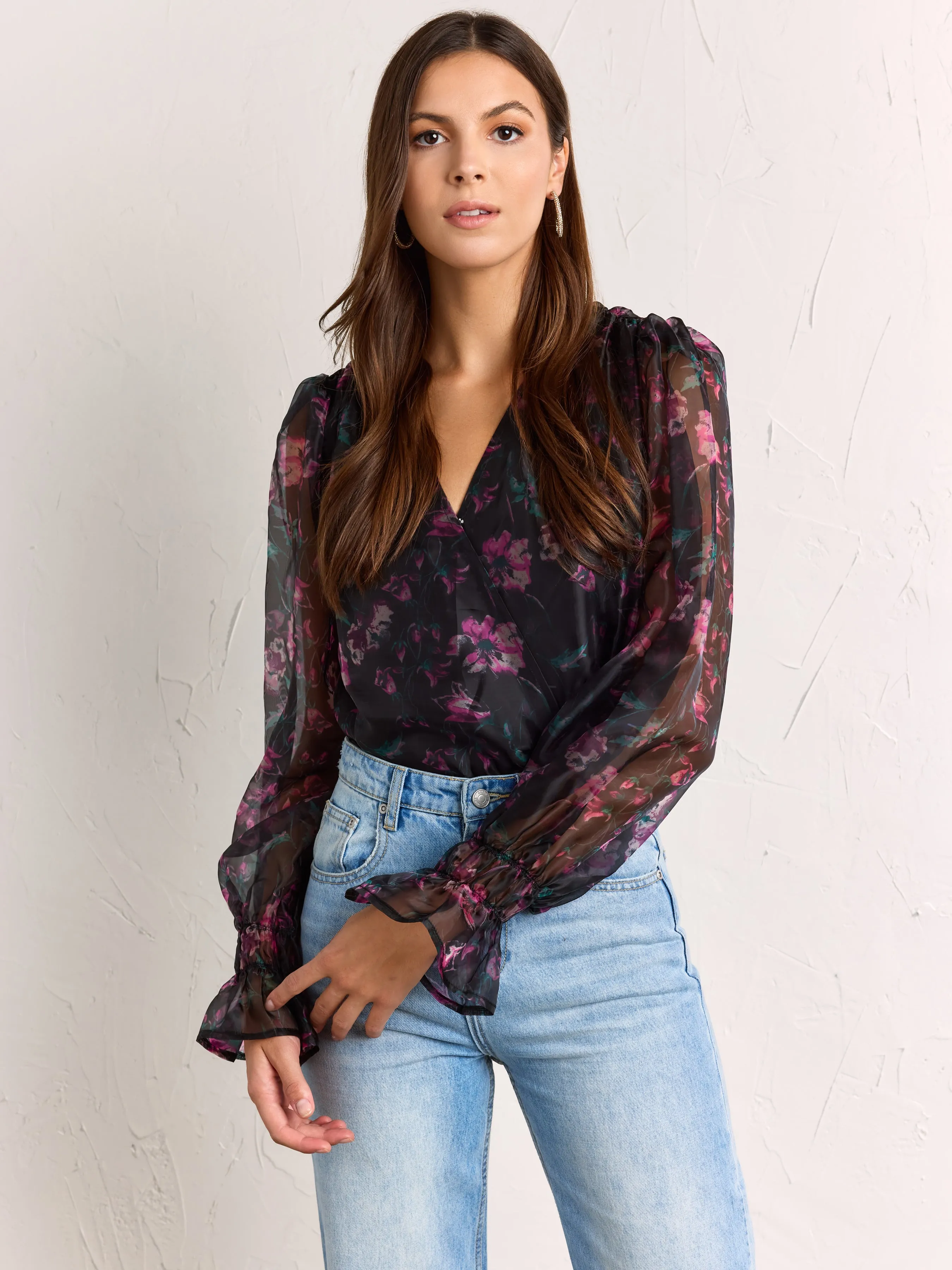 Floral Organza Wrap Bodysuit - Dee Elly
