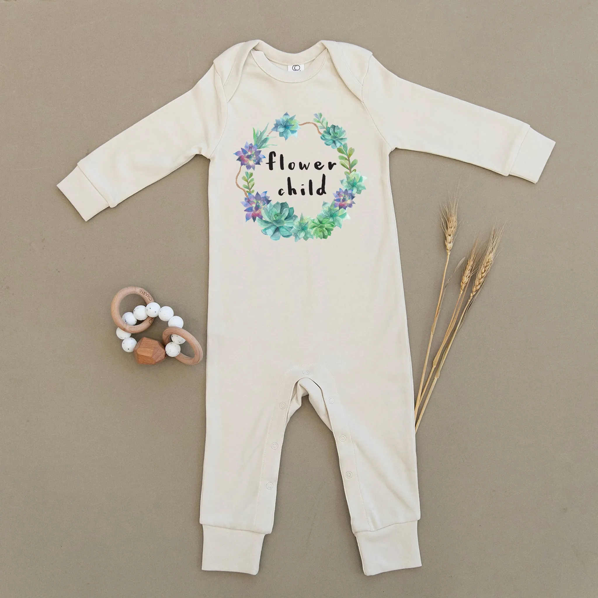 Flower Child Succulent Wreath Organic Baby Playsuit