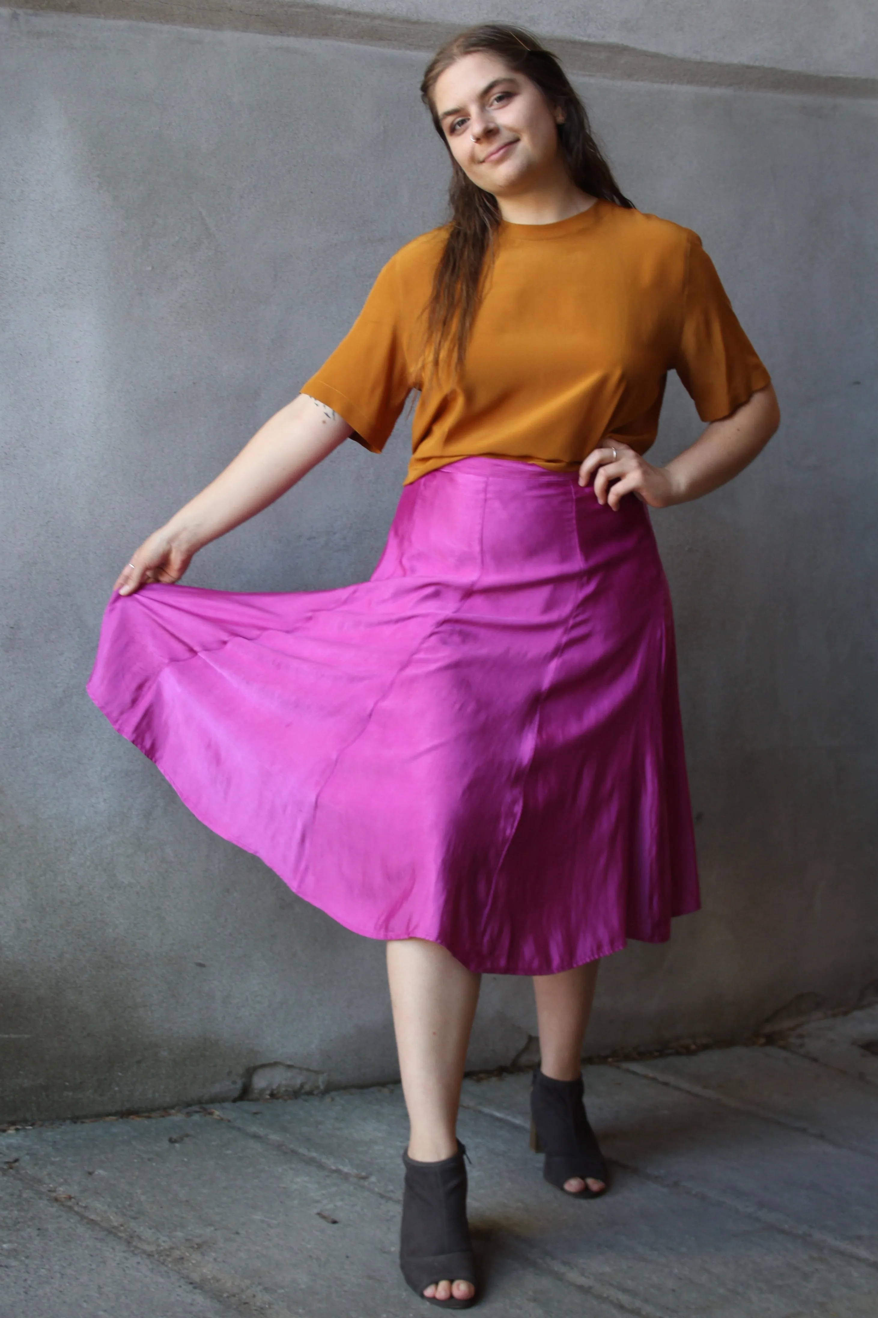 Flowy Magenta Midi Skirt - 34-36