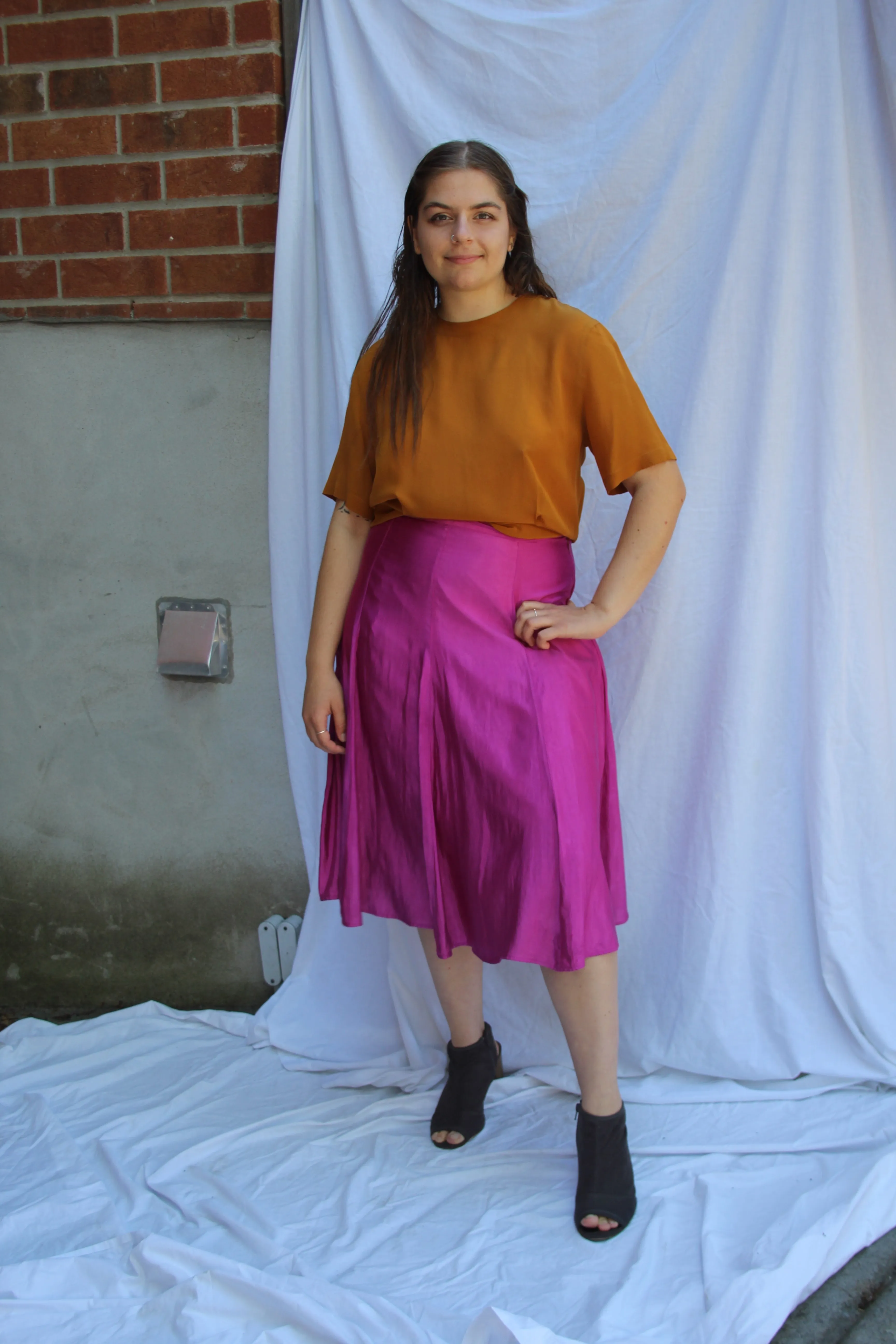 Flowy Magenta Midi Skirt - 34-36