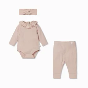 Frilled Bodysuit, Leggings & Headband Ribbed Outfit