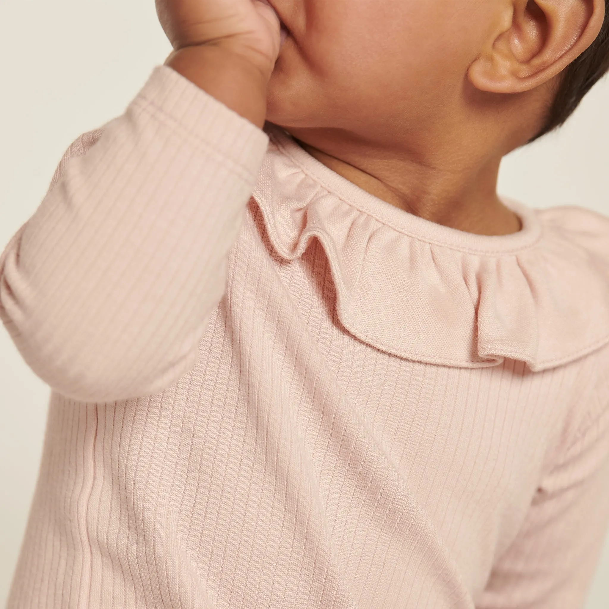 Frilled Bodysuit, Leggings & Headband Ribbed Outfit