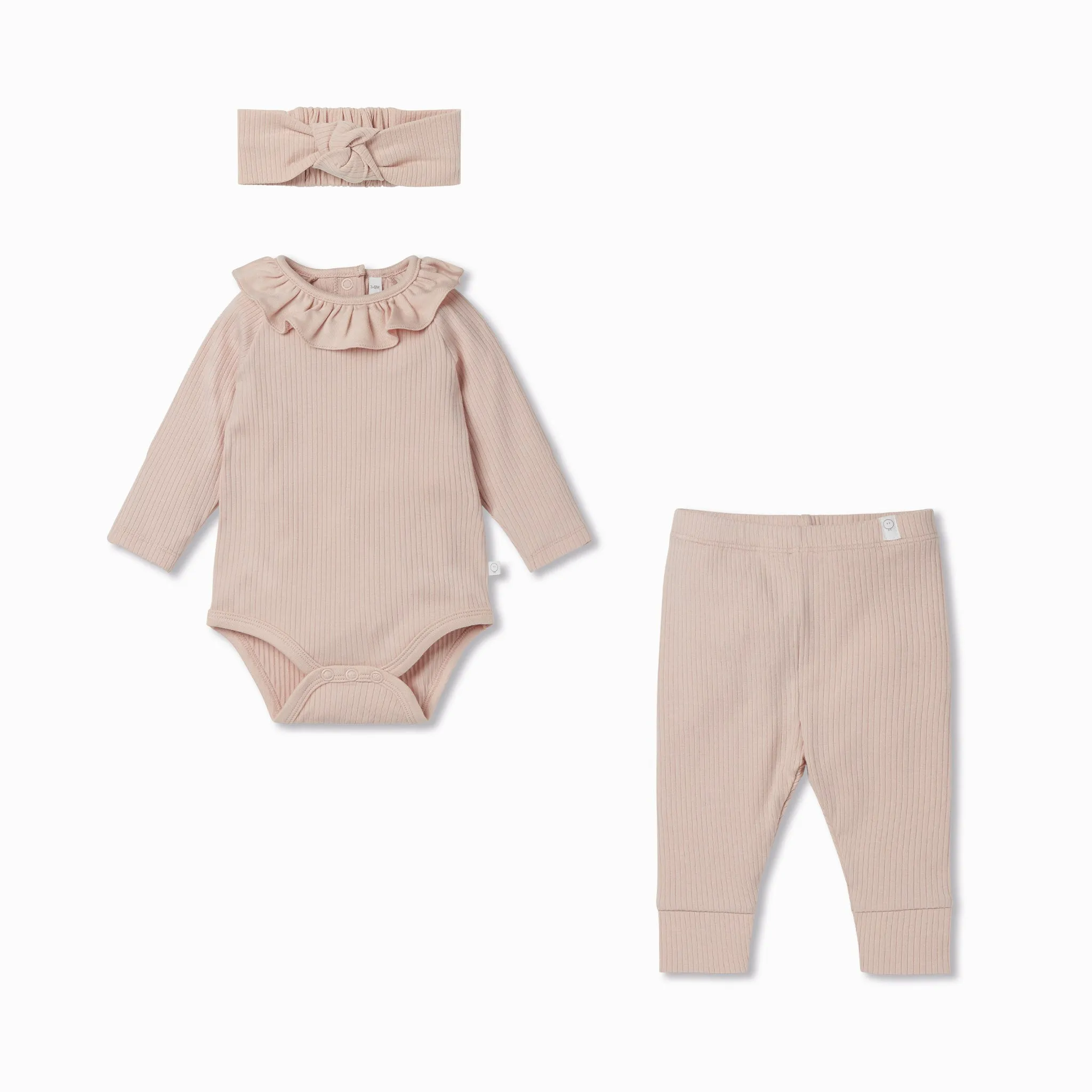 Frilled Bodysuit, Leggings & Headband Ribbed Outfit