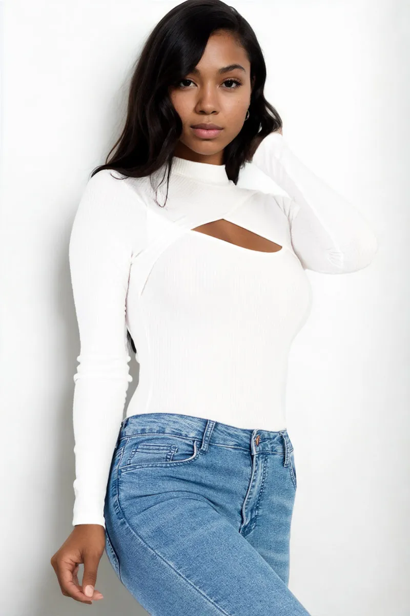 Front Cutout Long Sleeve Bodysuit