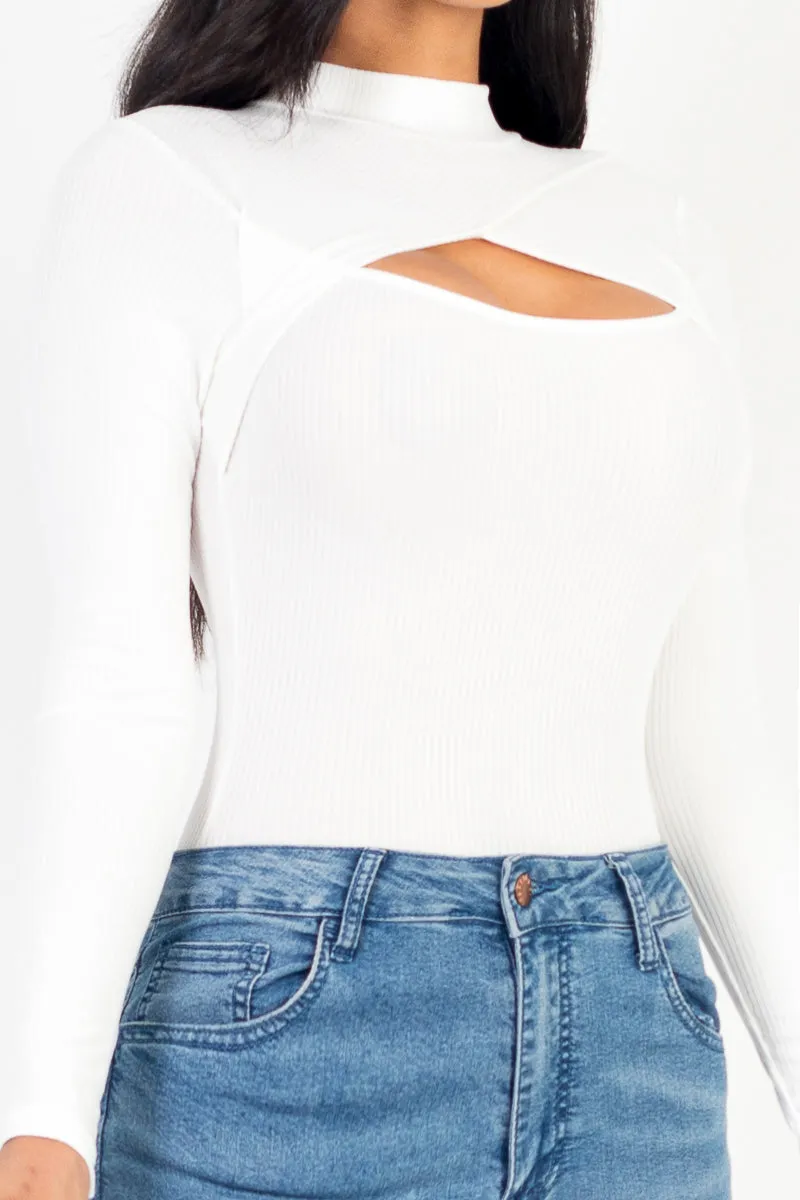 Front Cutout Long Sleeve Bodysuit