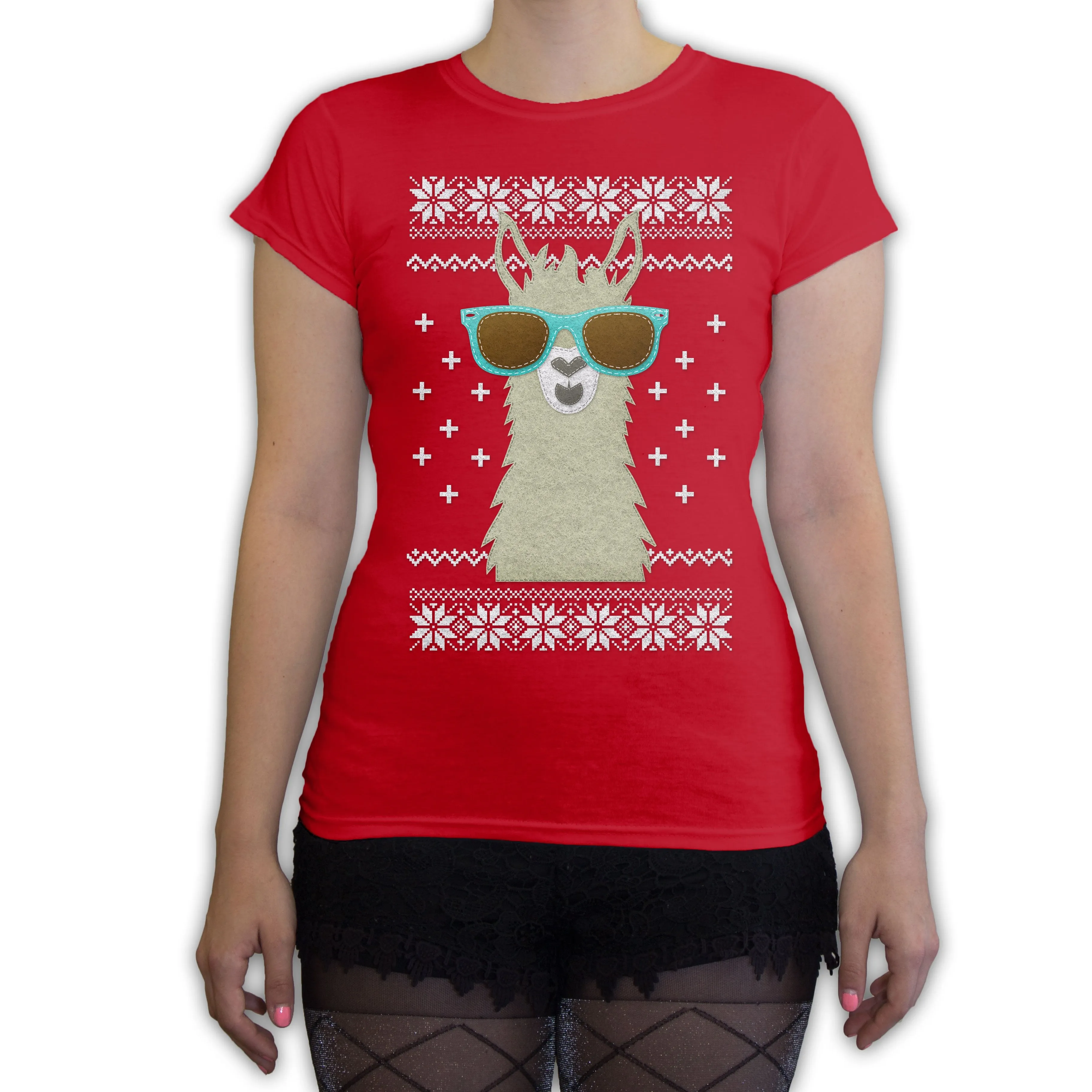 Function -  Ugly Christmas Faux Felt Llama Women's Fashion T-Shirt